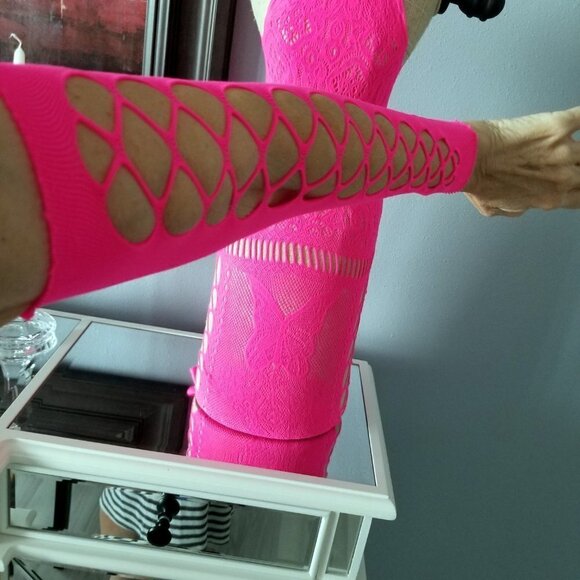 Lace Lingerie Hot Pink Bodycon Sheer Stretch Elastic Form Fitting Paint - Picture 3 of 10